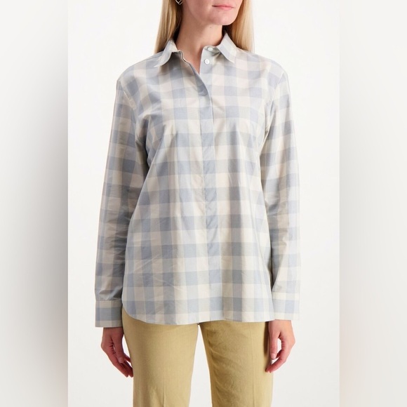 Theory Women's Classic Menswear Cotton Silk Shirt Blue Stream Button Down Top - Picture 2 of 11